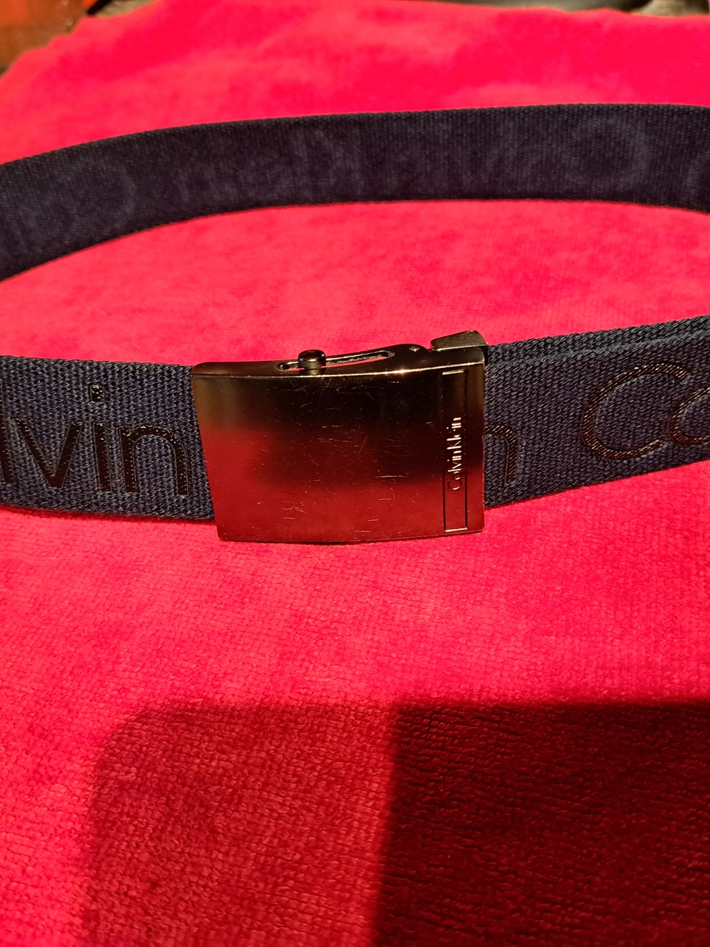 Calvin Klein Navy Webbing Belt with Brushed Metal Buckle